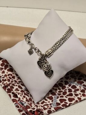 Brighton Triple Chain Heart Charm Bracelet - Silver